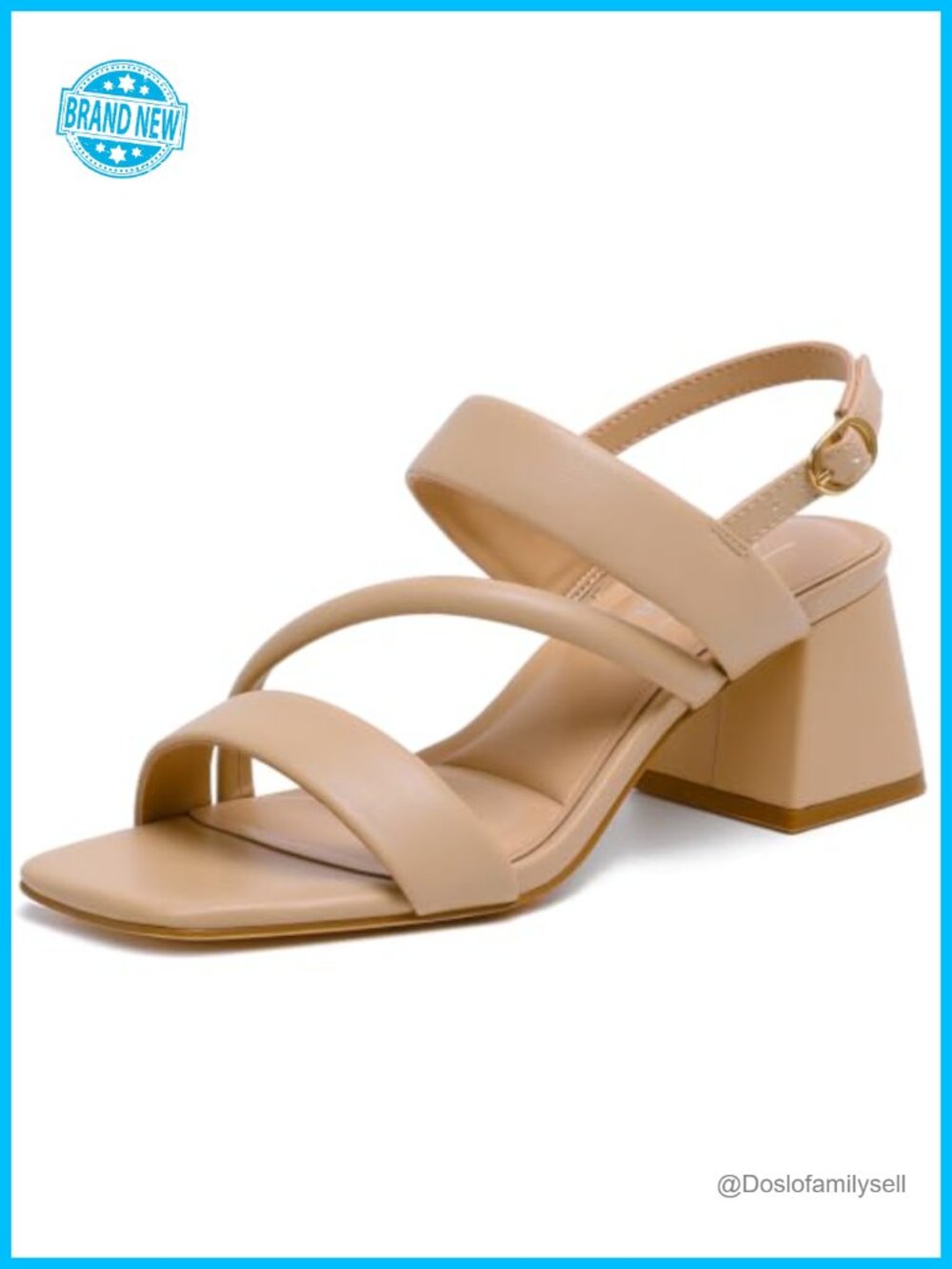 Block Low Heels Square Open Toe Slingback Dress Sandals Synthetic Leather